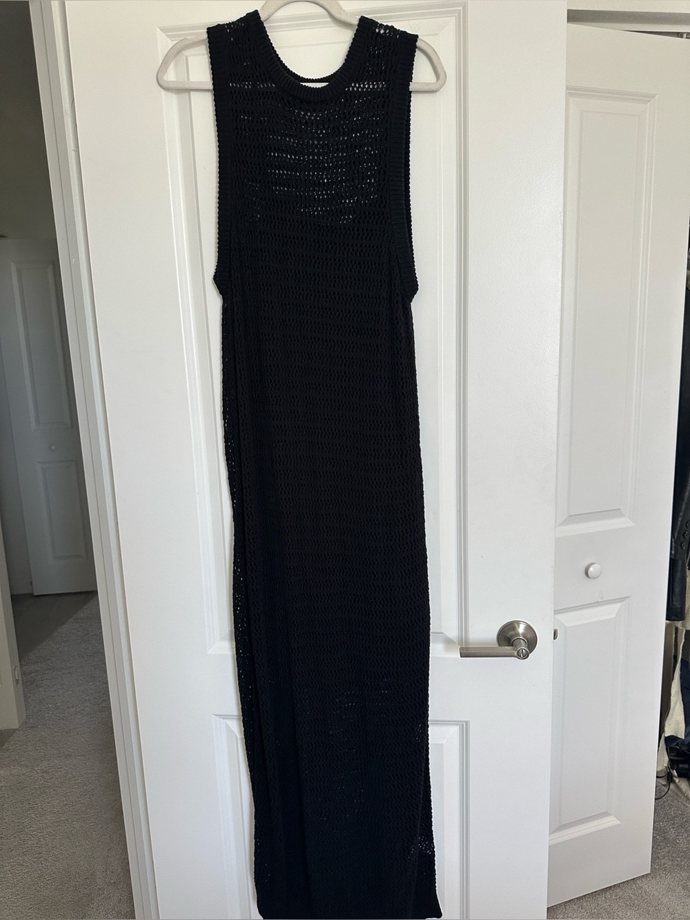 Crochet Black Knit Maxi Dress - Women's Sleeveless